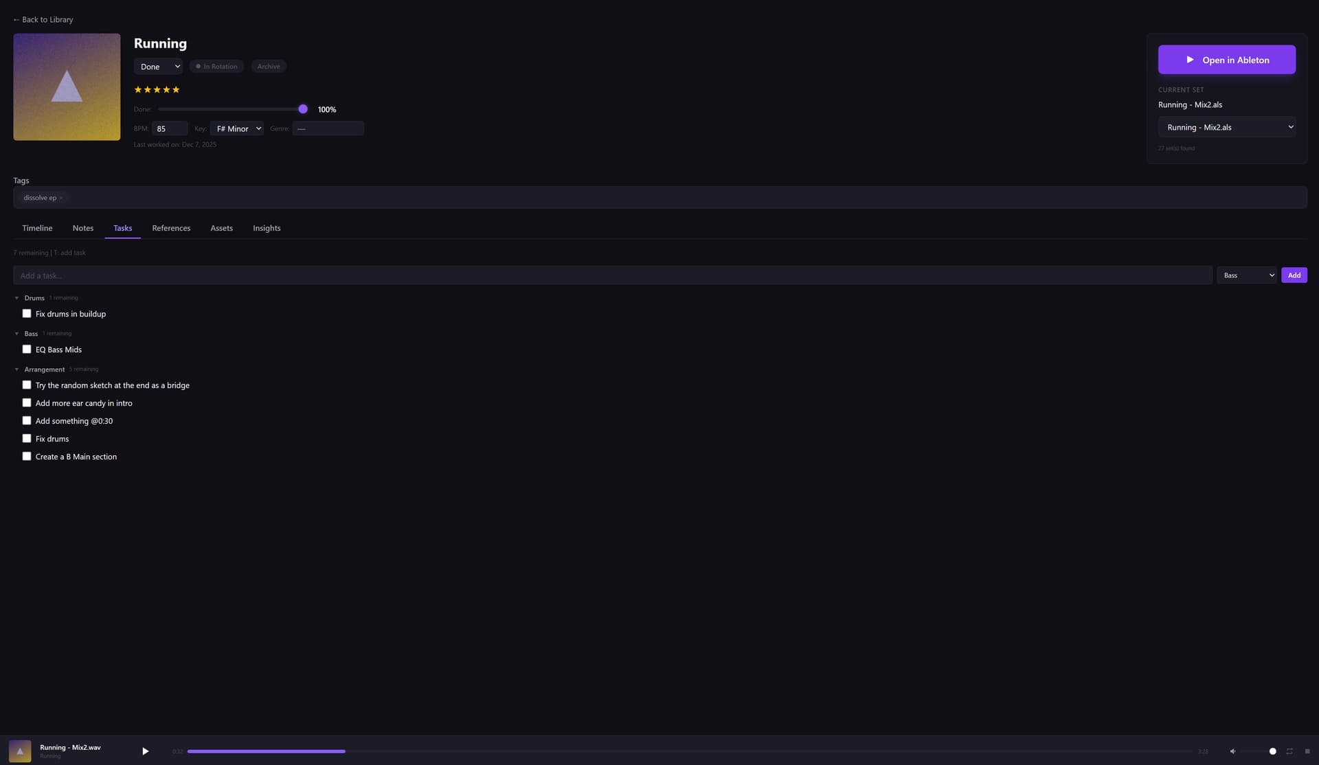 Session detail view with notes and a photo